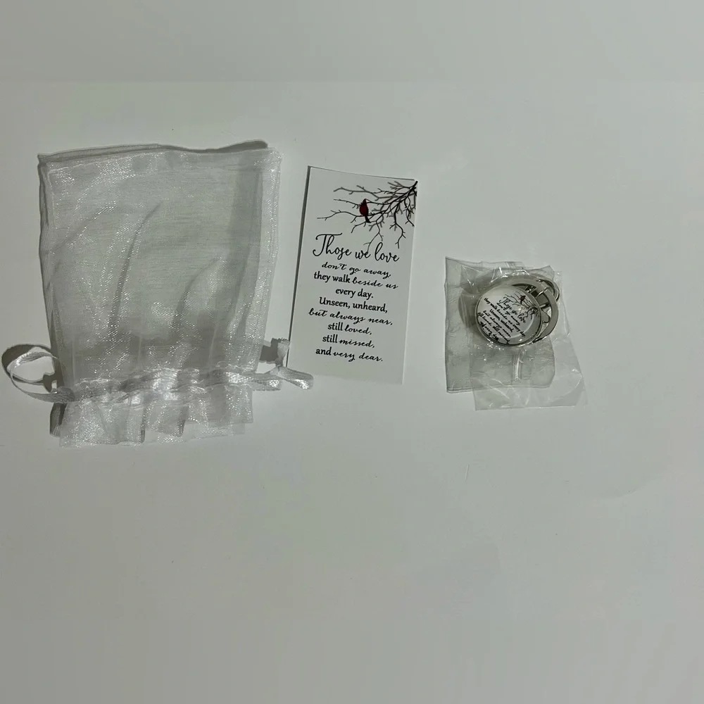 Those We Love Sentiment Keychain Trinket Silver Drawstring Bag Sentimental Card